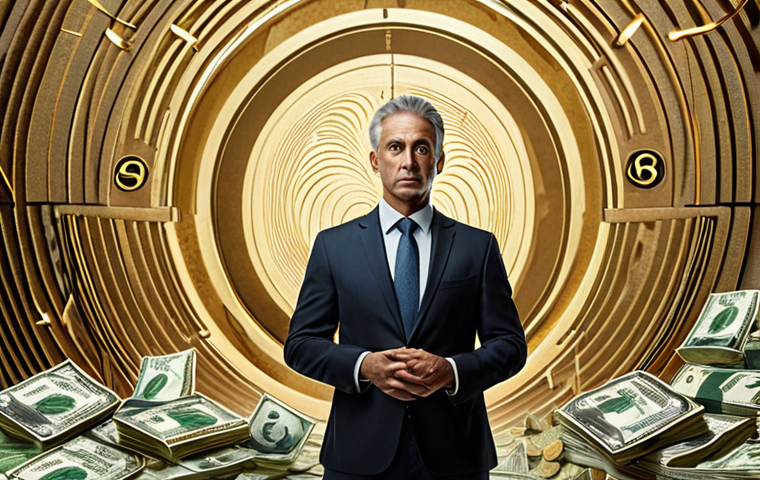 **Stable Cash Flow Amidst Volatility:** A calm and confident investor, perhaps a well-dressed professional, stands centered in the frame. Around them, the background subtly depicts a turbulent, abstract financial market with gentle swirls and muted colors, yet they remain serene. Golden streams of coins or abstract currency symbols flow steadily towards their hands or into a conceptual "account" below them, symbolizing stable and predictable income. The overall mood is one of peace and security despite external uncertainty. Emphasize realistic rendering with a touch of conceptual art and soft, reassuring lighting.